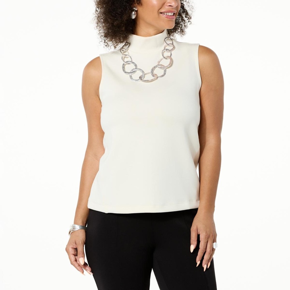 MarlaWynne Cream Sleeveless Mock Neck Tank Top